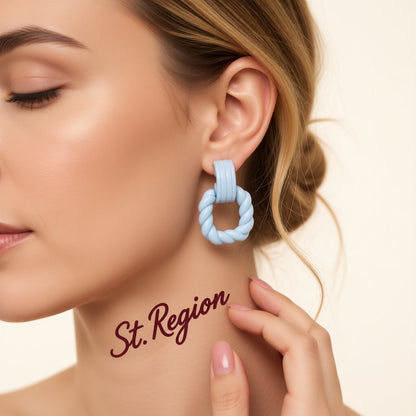 Blue Acrylic and Silver-Plated Twist Open Square Drop Earrings, silver drop earrings for women, styled look