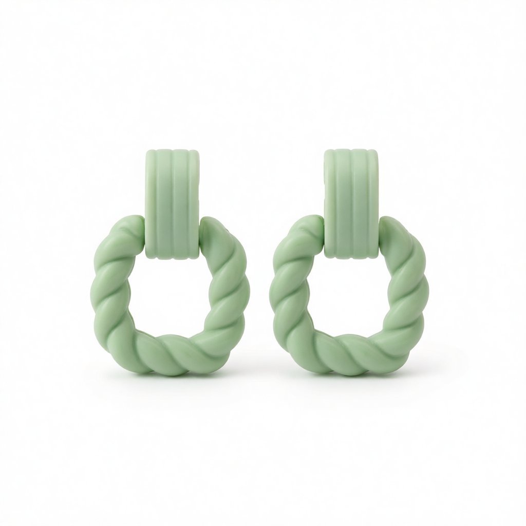 Green Acrylic and Silver-Plated Twist Open Square Drop Earrings, silver drop earrings for women, side view