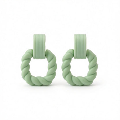 Green Acrylic and Silver-Plated Twist Open Square Drop Earrings, silver drop earrings for women, side view