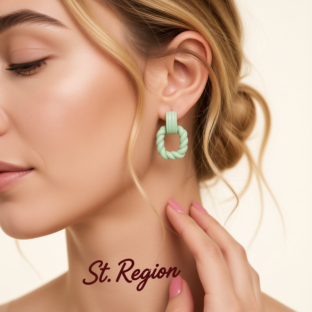 Green Acrylic and Silver-Plated Twist Open Square Drop Earrings, silver drop earrings for women, styled look