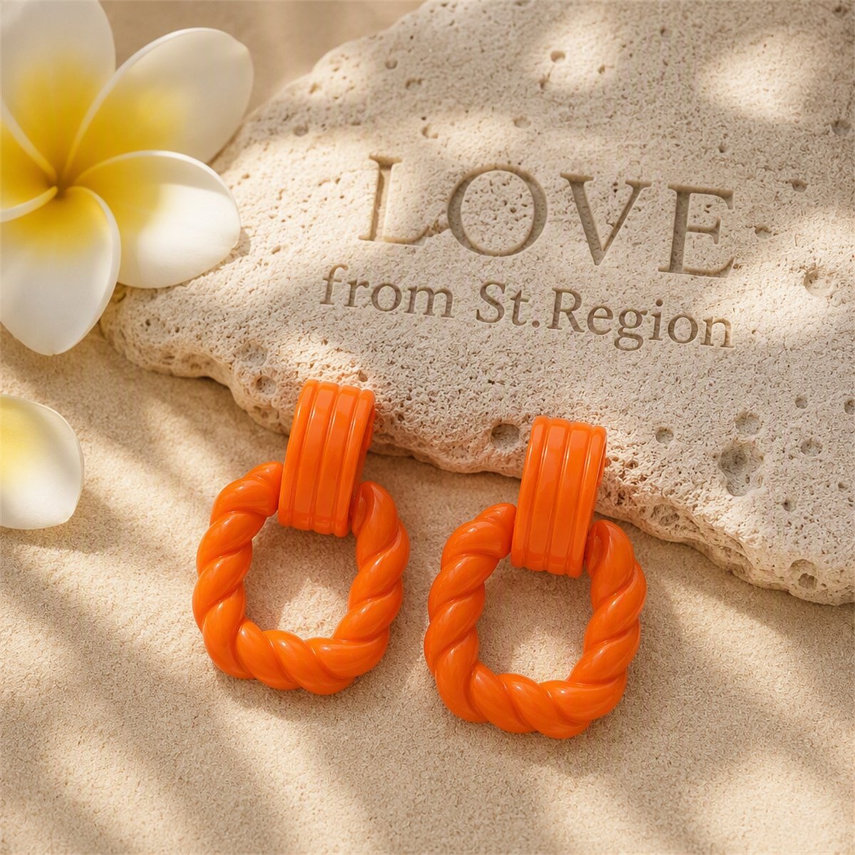 Orange Acrylic and Silver-Plated Twist Open Square Drop Earrings, silver drop earrings for women, lifestyle look