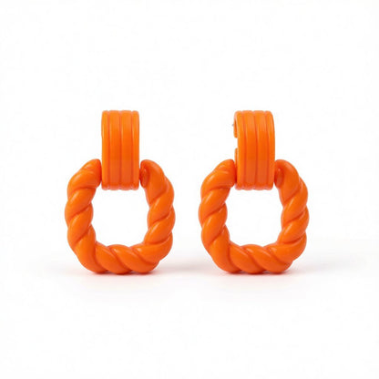Orange Acrylic and Silver-Plated Twist Open Square Drop Earrings, silver drop earrings for women, side view