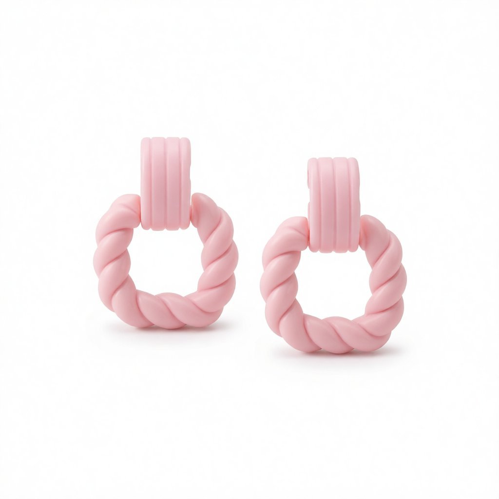 Pink Spiral Hoop Earrings, drop earrings for women, dainty minimalist design, side view