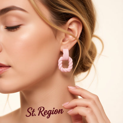 Pink Spiral Hoop Earrings, drop earrings for women, dainty minimalist design, styled look