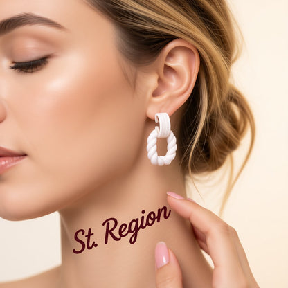 White Acrylic and Silver-Plated Twist Open Square Drop Earrings, silver drop earrings for women, everyday style, styled look