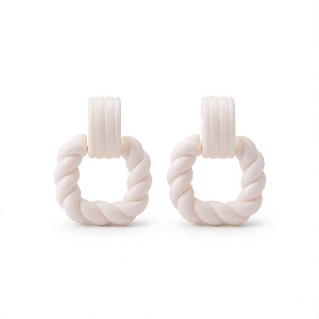 White Acrylic and Silver-Plated Twist Open Square Drop Earrings, silver drop earrings for women, everyday style, side view