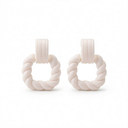 White Acrylic and Silver-Plated Twist Open Square Drop Earrings, silver drop earrings for women, everyday style, side view