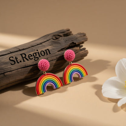 Fuchsia and Howlite 18K Gold-Plated Rainbow Arch Drop Earrings, gold drop earrings for women, front view