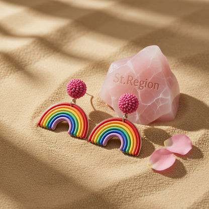 Fuchsia and Howlite 18K Gold-Plated Rainbow Arch Drop Earrings, gold drop earrings for women, detail close-up