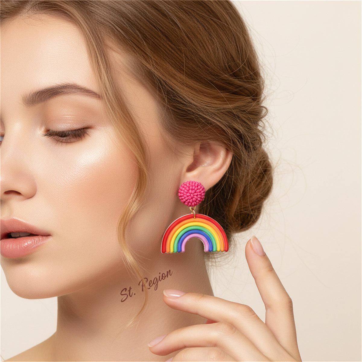 Fuchsia and Howlite 18K Gold-Plated Rainbow Arch Drop Earrings, gold drop earrings for women, styled look
