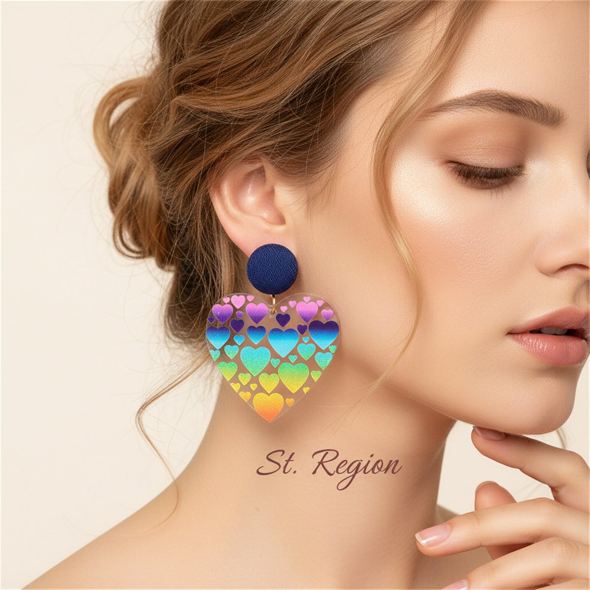 Blue and Yellow Rainbow Heart Drop Earrings, drop earrings for women, dainty minimalist design, styled look
