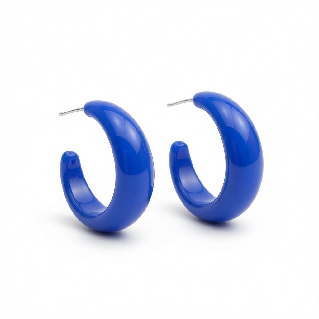 Dark Blue and Silver-Plated Huggie Earrings, silver huggie earrings, elegant gift for her, side view