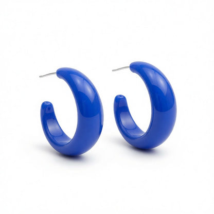 Dark Blue and Silver-Plated Huggie Earrings, silver huggie earrings, elegant gift for her, side view