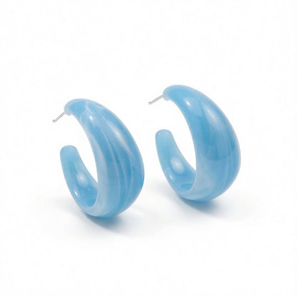 Light Blue Resin and Silver-Plated Huggie Earrings, silver huggie earrings, vintage-inspired design, side view