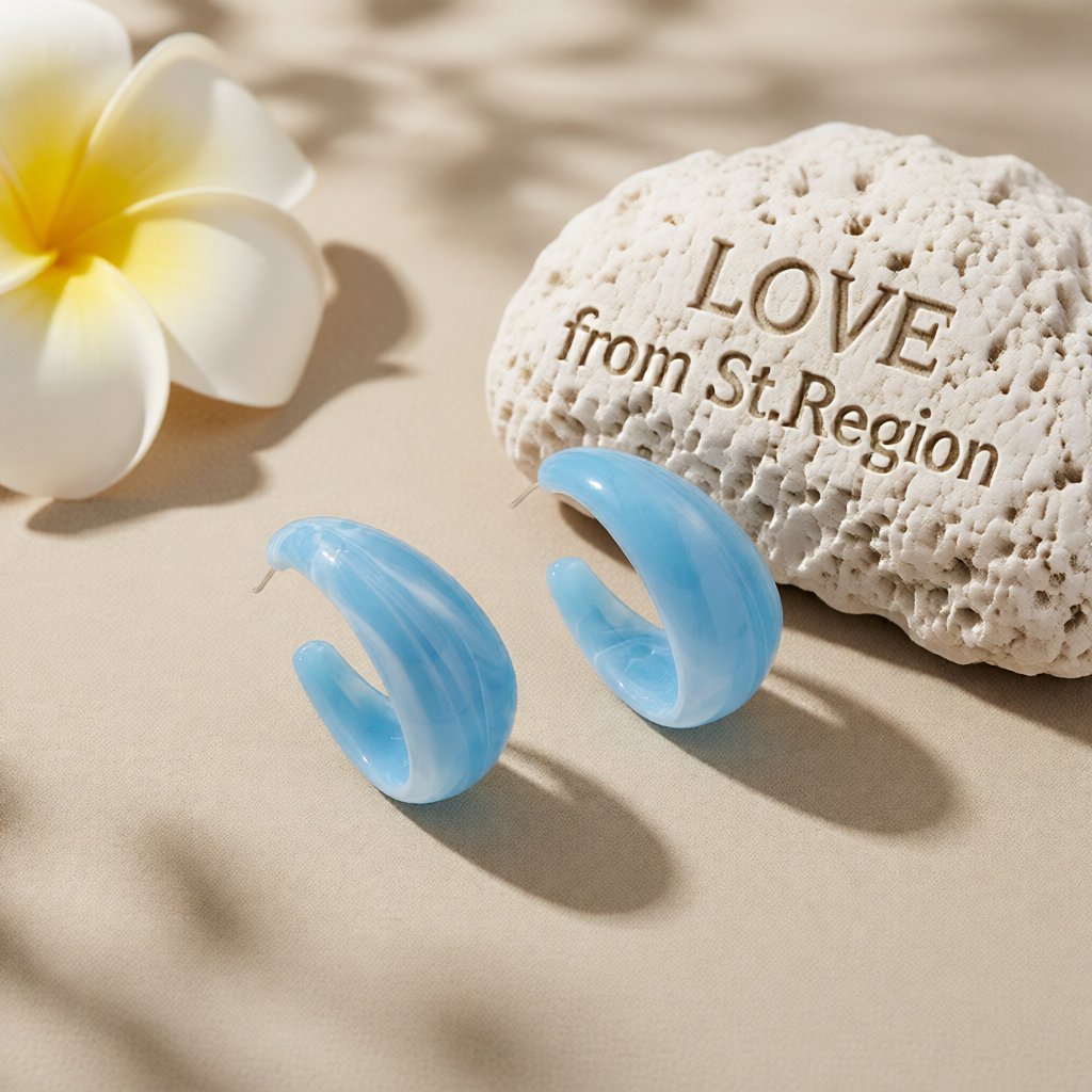 Light Blue Resin and Silver-Plated Huggie Earrings, silver huggie earrings, vintage-inspired design, lifestyle look