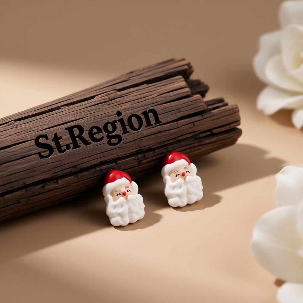 White and Red Santa Face Stud Earrings, cubic zirconia stud earrings for women, elegant gift for her, front view