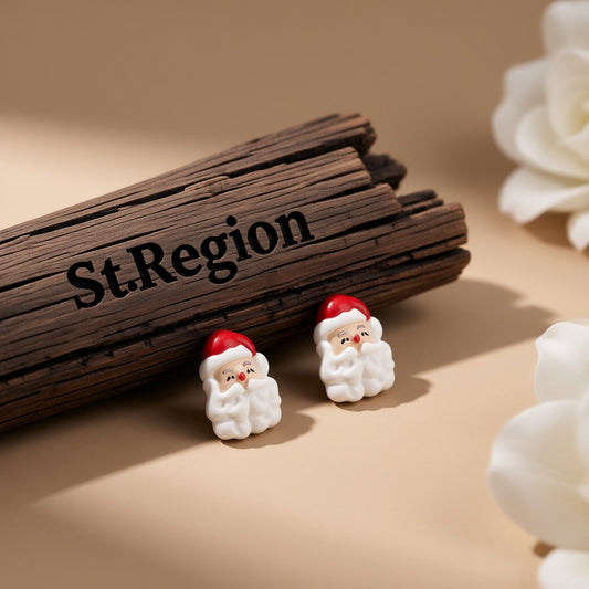 White and Red Santa Face Stud Earrings, cubic zirconia stud earrings for women, elegant gift for her, front view