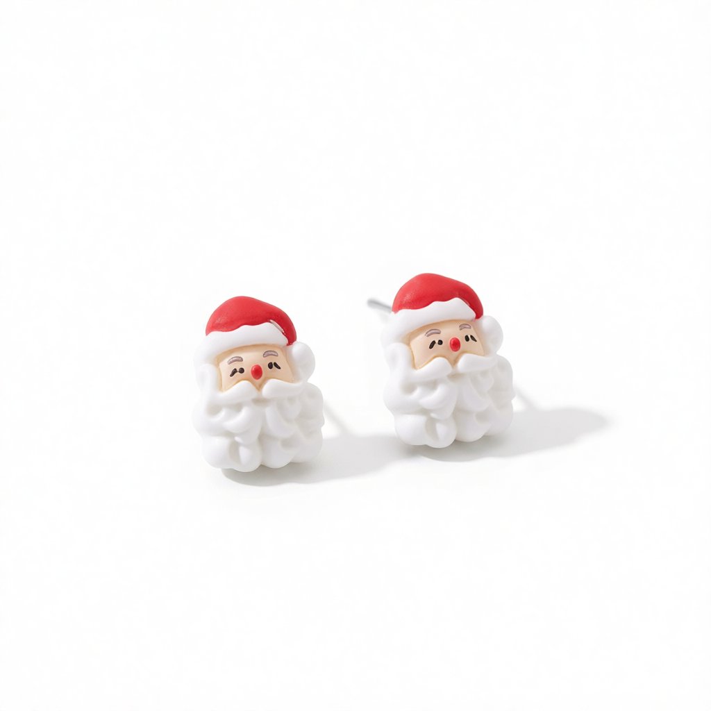 White and Red Santa Face Stud Earrings, cubic zirconia stud earrings for women, elegant gift for her, side view