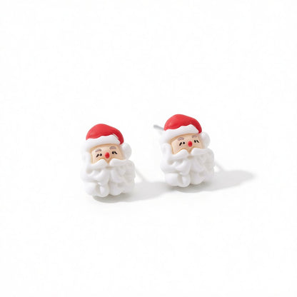 White and Red Santa Face Stud Earrings, cubic zirconia stud earrings for women, elegant gift for her, side view