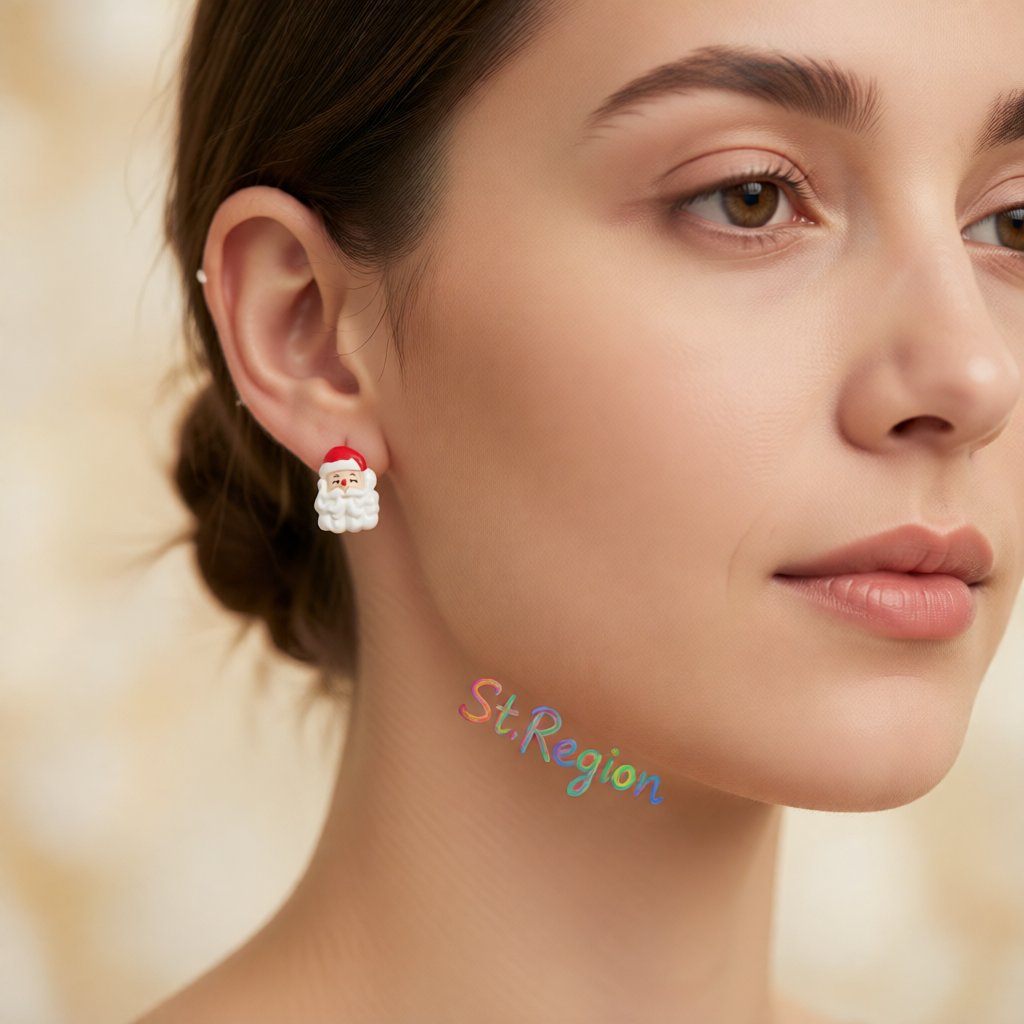 White and Red Santa Face Stud Earrings, cubic zirconia stud earrings for women, elegant gift for her, styled look