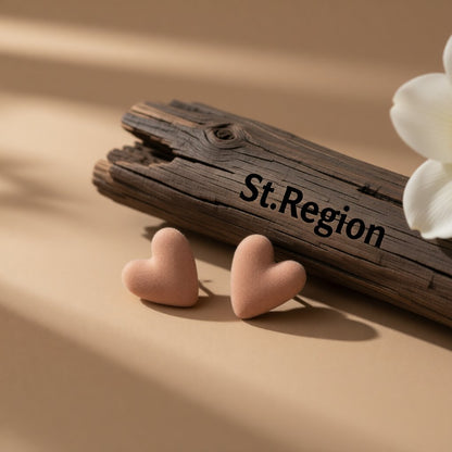 Brown Nylon and Silver-Plated Irregular Heart Stud Earrings, silver stud earrings for women, front view