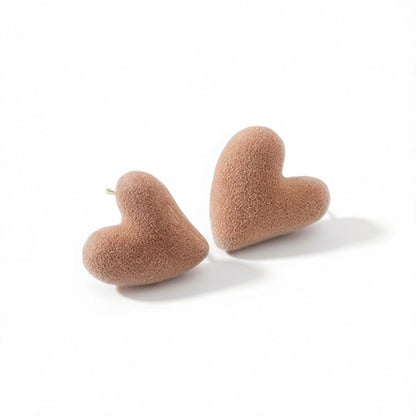 Brown Nylon and Silver-Plated Irregular Heart Stud Earrings, silver stud earrings for women, side view