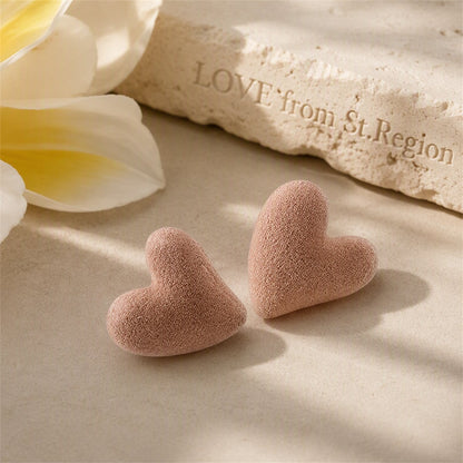 Brown Nylon and Silver-Plated Irregular Heart Stud Earrings, silver stud earrings for women, lifestyle look