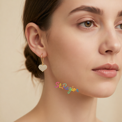 Cubic Zirconia & 18K Gold-Plated Heart Drop Earrings
