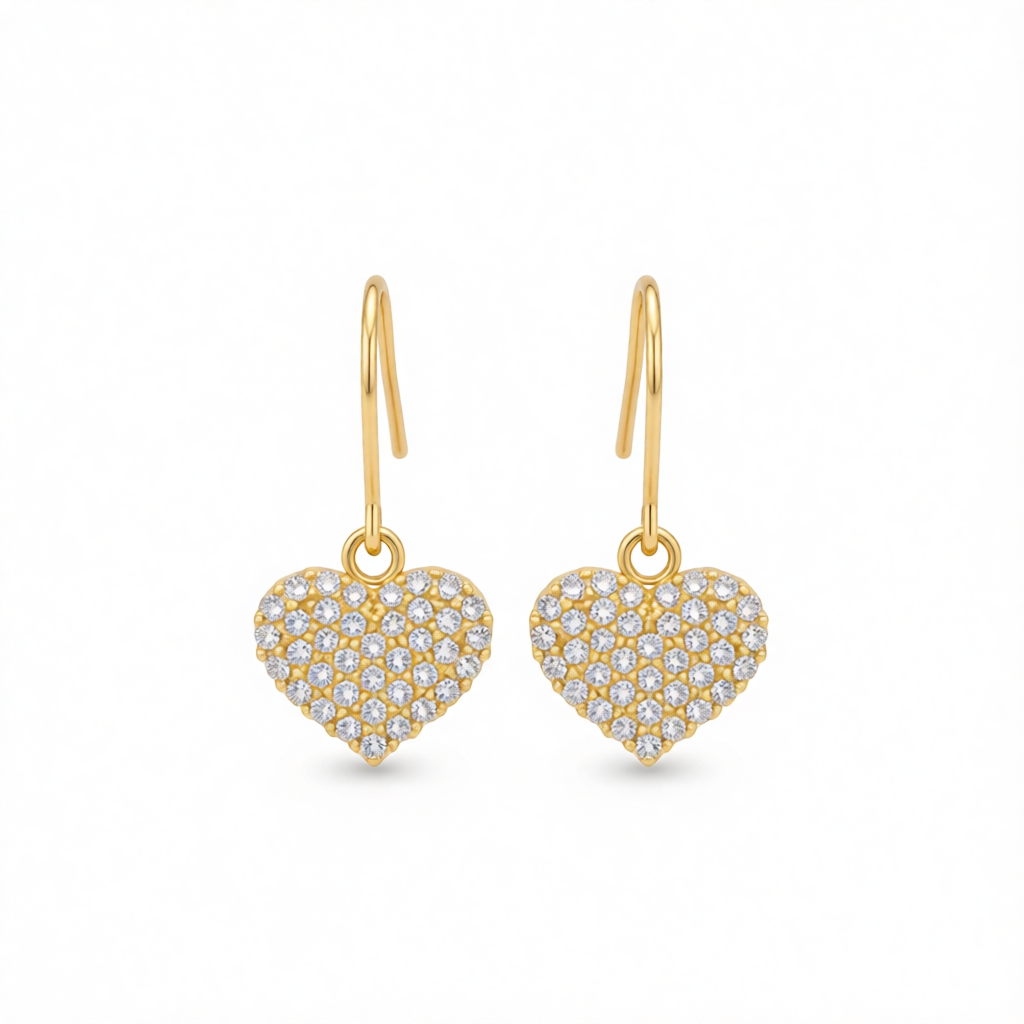 Cubic Zirconia & 18K Gold-Plated Heart Drop Earrings