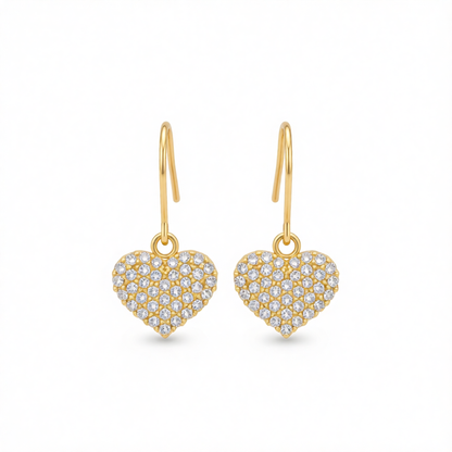 Cubic Zirconia & 18K Gold-Plated Heart Drop Earrings