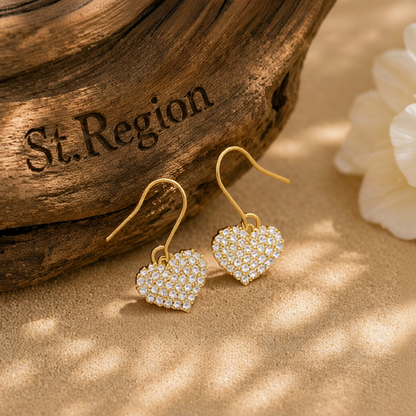 Cubic Zirconia & 18K Gold-Plated Heart Drop Earrings