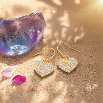 Cubic Zirconia & 18K Gold-Plated Heart Drop Earrings