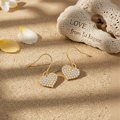 Cubic Zirconia & 18K Gold-Plated Heart Drop Earrings