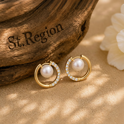 Cubic Zirconia & Pearl 18K Gold-Plated Round Stud Earrings