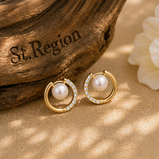 Cubic Zirconia & Pearl 18K Gold-Plated Round Stud Earrings