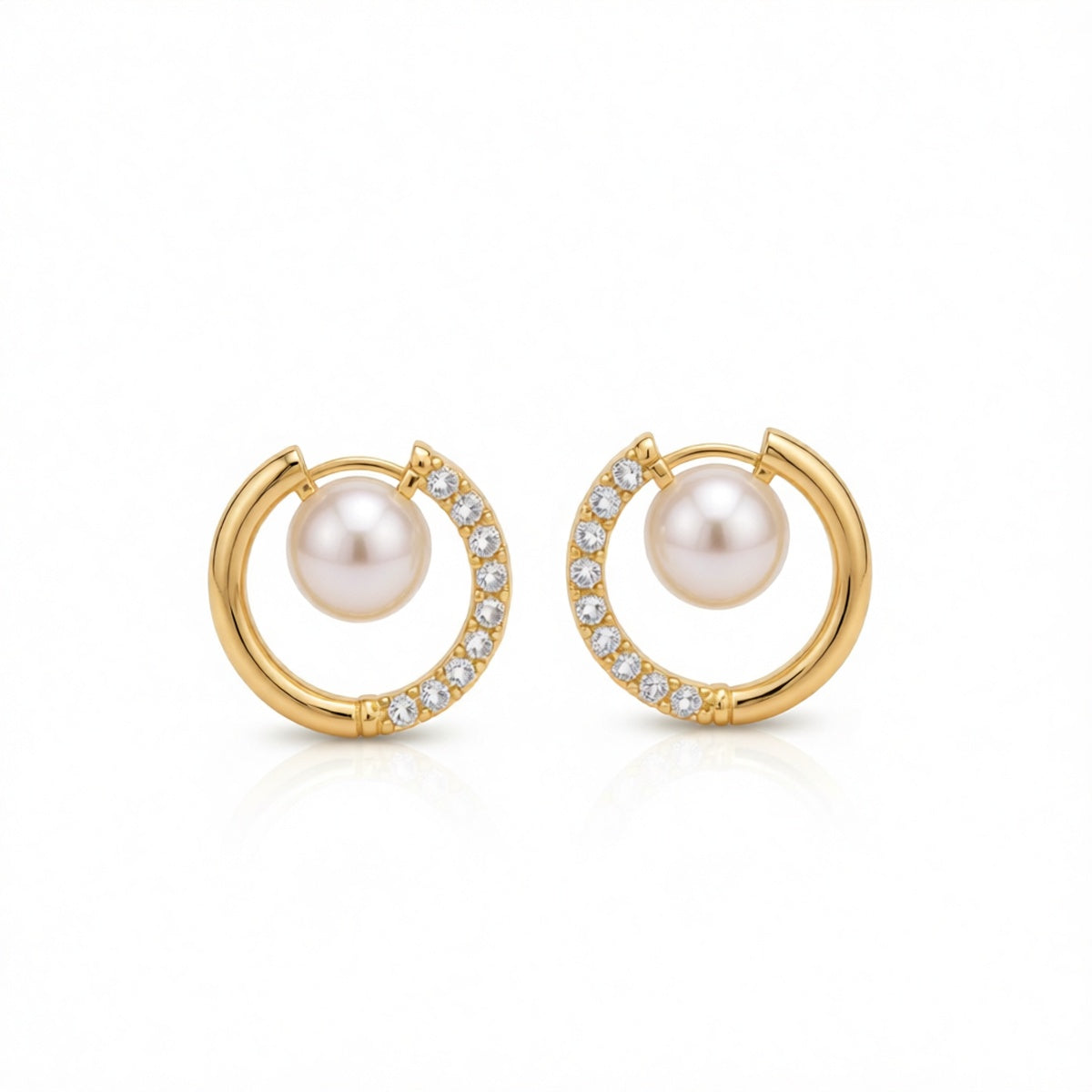 Cubic Zirconia & Pearl 18K Gold-Plated Round Stud Earrings