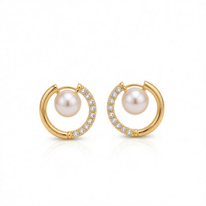 Cubic Zirconia & Pearl 18K Gold-Plated Round Stud Earrings