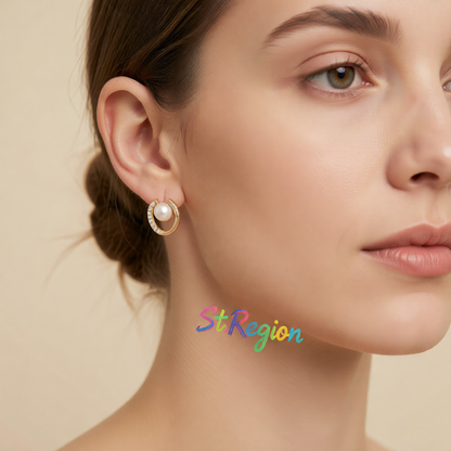 Cubic Zirconia & Pearl 18K Gold-Plated Round Stud Earrings