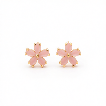 Cats Eye & 18K Gold-Plated Flower Stud Earrings