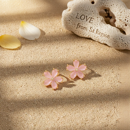 Cats Eye & 18K Gold-Plated Flower Stud Earrings