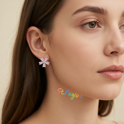 Cats Eye & Silver-Plated Flower Stud Earrings