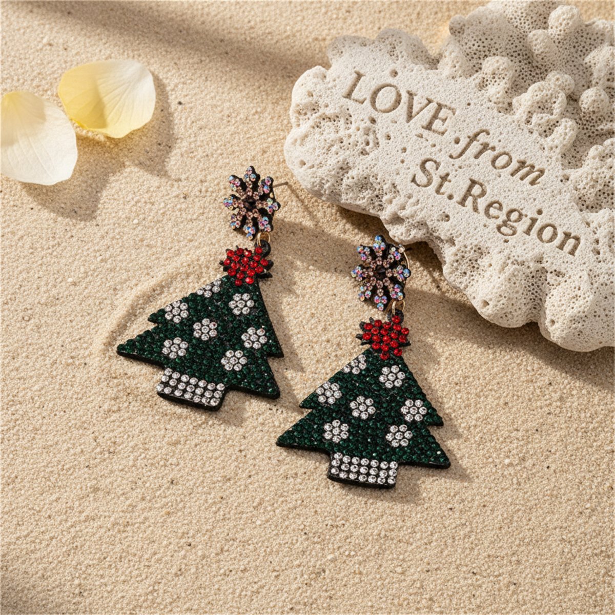 Green and Red Cubic Zirconia Christmas Tree Drop Earrings, drop earrings for women, elegant gift for her, lifestyle look