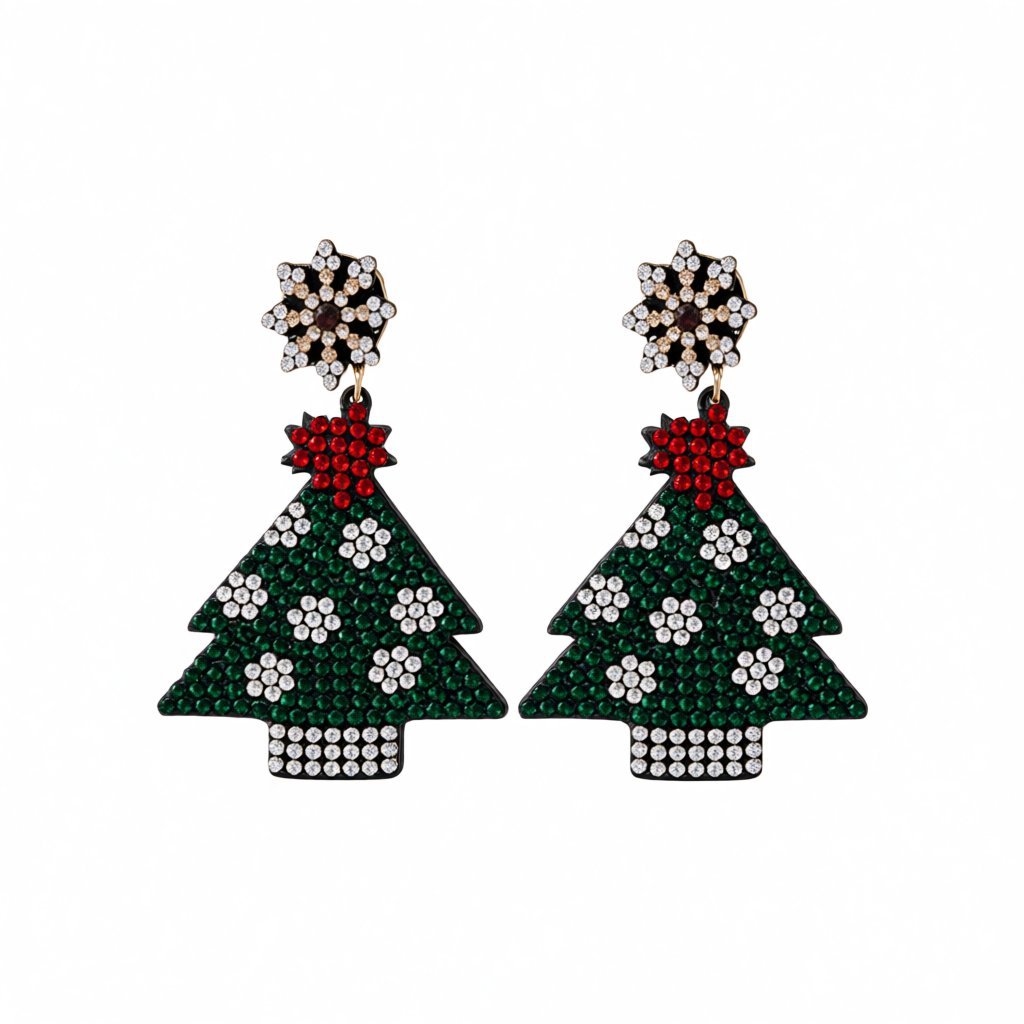 Green and Red Cubic Zirconia Christmas Tree Drop Earrings, drop earrings for women, elegant gift for her, side view