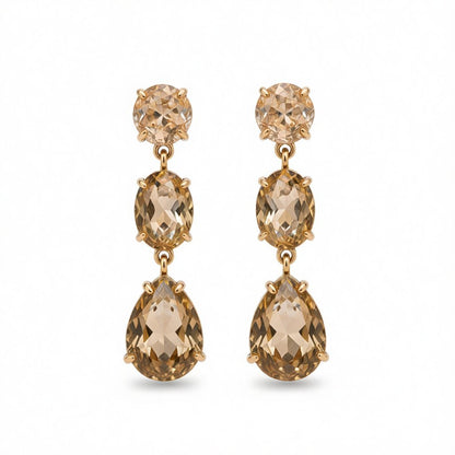 Champagne Crystal and 18K Gold-Plated Oval Pear Drop Earrings, gold drop earrings for women, elegant gift for her, side view