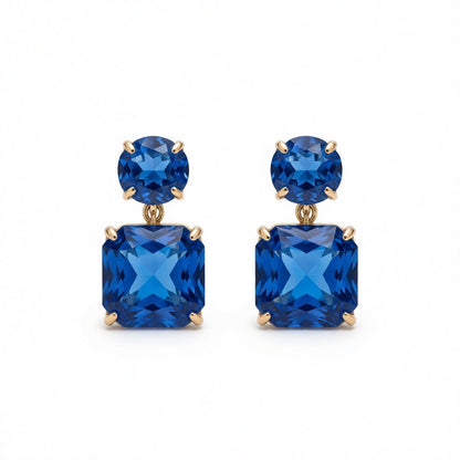 Navy Crystal and 18K Gold-Plated Square Drop Earrings, gold drop earrings for women, elegant gift for her, side view