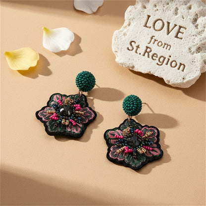 Green and Pink Howlite 18K Gold-Plated Snowflake Drop Earrings, gold drop earrings for women, lifestyle look