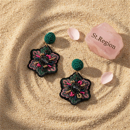 Green and Pink Howlite 18K Gold-Plated Snowflake Drop Earrings, gold drop earrings for women, detail close-up