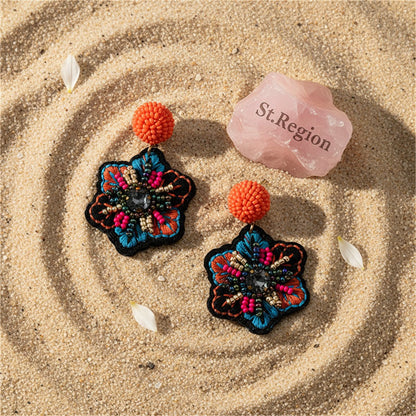 Orange Howlite and 18K Gold-Plated Snowflake Drop Earrings, gold drop earrings for women, everyday style, detail close-up
