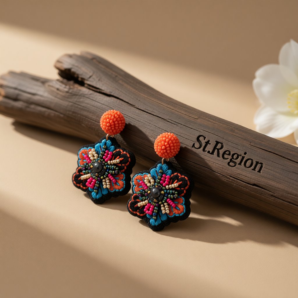 Orange Howlite and 18K Gold-Plated Snowflake Drop Earrings, gold drop earrings for women, everyday style, front view
