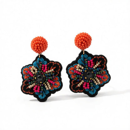 Orange Howlite and 18K Gold-Plated Snowflake Drop Earrings, gold drop earrings for women, everyday style, side view